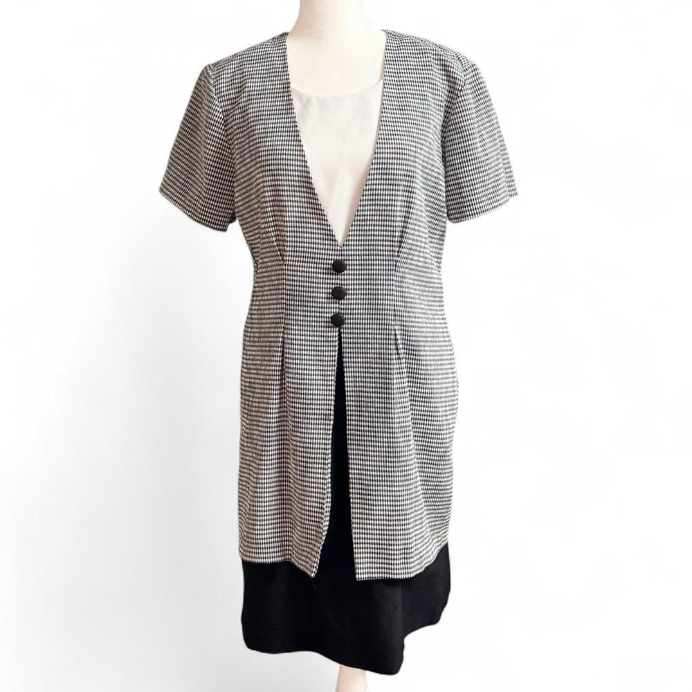 Vintage 90s DBY Gingham Dress Black White Knee Length M/L